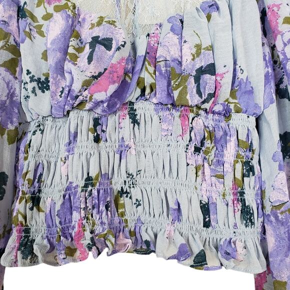 Free People Womens XS Daphne Blouse in Silver Blue Combo NEW - Picture 6 of 11